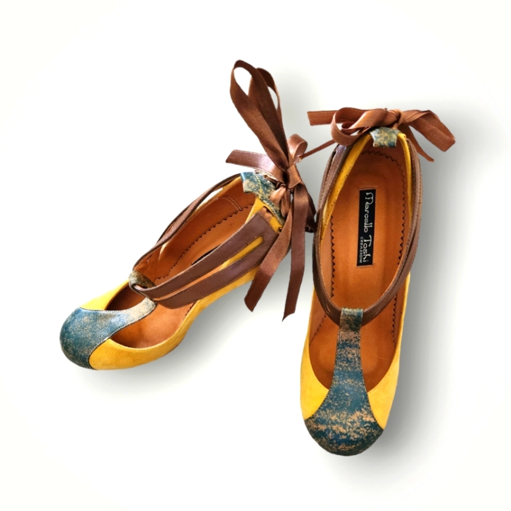 NWOT Marcello Toshi handmade in Peru t strap leather heels 7M